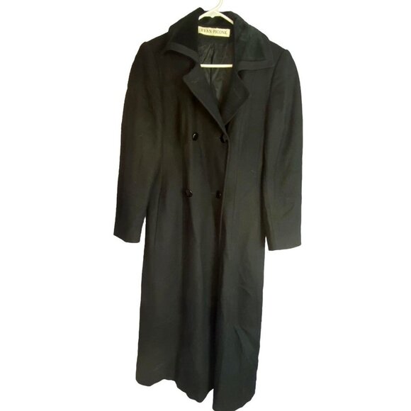 VTG‎ Evan Picone Coat Womens 6 Black Double Breasted Long Wool 80s ILGWU Union - Picture 1 of 13